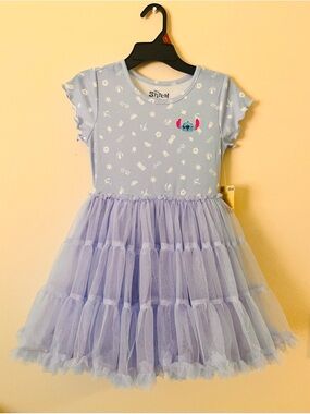 Disney Stitch Blue Tulle Ruffle Girls Dress Sz 8